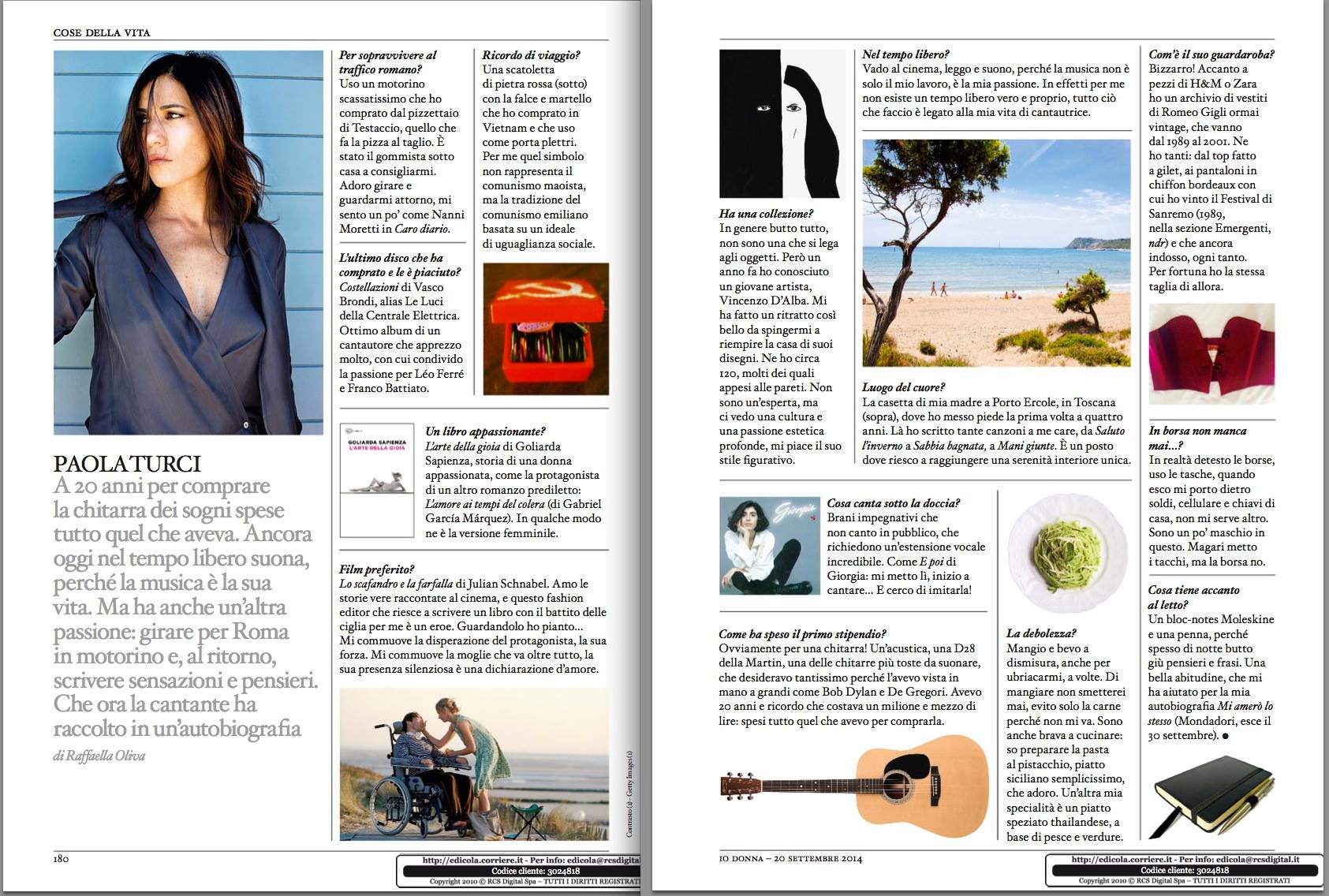 “IO DONNA” DEDICA DUE PAGINE SPECIALI A PAOLA TURCI